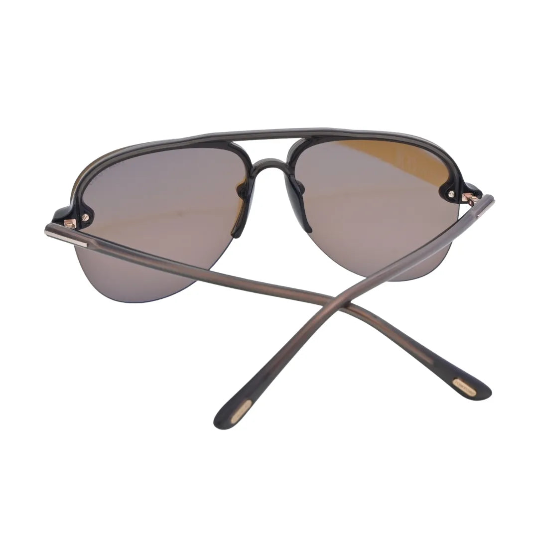 Rear three-quarter view of Tom Ford Terry-02 TF1004 51E mastic pilot sunglasses with warm brown lenses and signature temple detail.