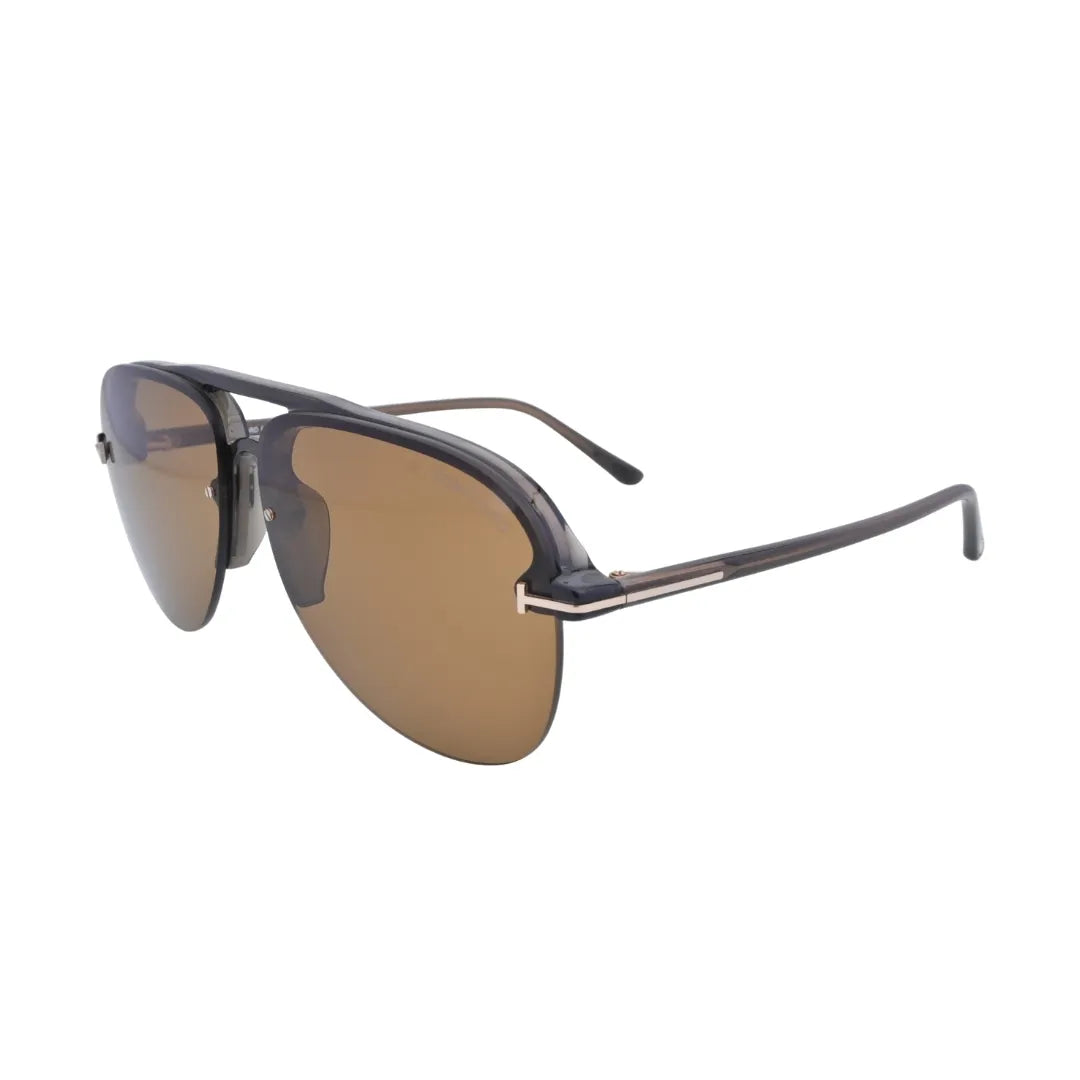 Side angle of Tom Ford Terry-02 TF1004 51E mastic pilot sunglasses showing the slim acetate and metal temples.