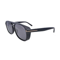 Side angle of Tom Ford Rosco TF1022 01A shiny black square sunglasses showing the gold-tone Tom Ford T temples.