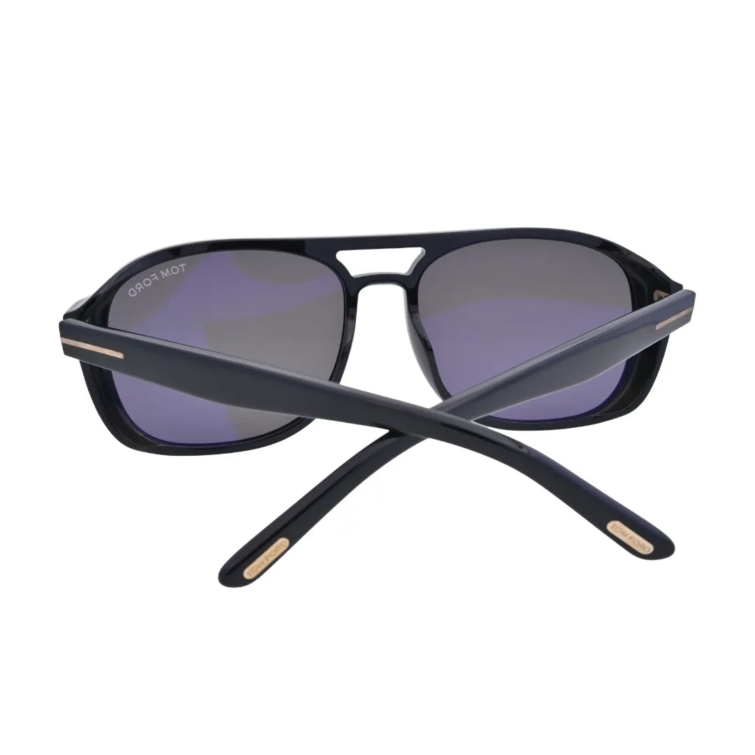 Rear three-quarter view of Tom Ford Rosco TF1022 01A shiny black square sunglasses with full-rim acetate construction.