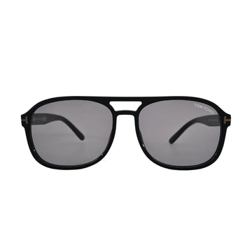 Front view of Tom Ford Rosco TF1022 01A shiny black square sunglasses with dark grey lenses.
