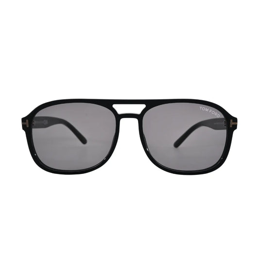 Front view of Tom Ford Rosco TF1022 01A shiny black square sunglasses with dark grey lenses.