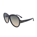 Tom Ford Camryn TF1033 01B shiny black round sunglasses — three-quarter front view showing gold T-bar temple hardware