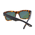 Side profile detail of Tom Ford Nico-02 TF1062 52N square sunglasses with dark havana acetate construction, wide temples, and metal Tom Ford temple plaque