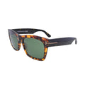 Three-quarter angle of Tom Ford Nico-02 TF1062 52N dark havana square sunglasses showing green lenses, thick acetate temples, and integrated gold-tone T logo detail