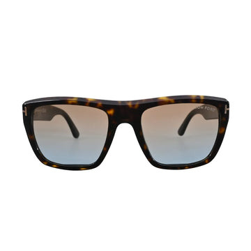 Front-facing view of Tom Ford Alberto TF1077 52F square sunglasses with dark havana acetate frame and blue-fade gradient lenses