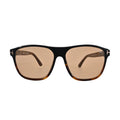 Front-facing view of Tom Ford Frances TF1081 05E dark havana square sunglasses with warm brown lenses and gold-tone T hardware