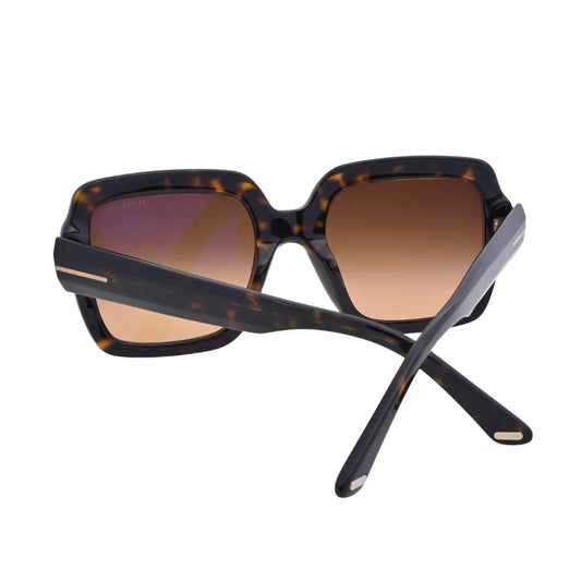 Side profile view of Tom Ford Kaya TF1082 52F dark havana square sunglasses highlighting the thick temple line and signature Tom Ford hardware
