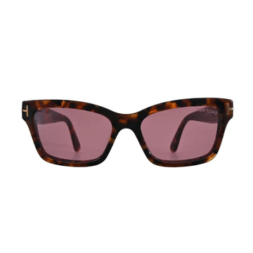 Tom Ford TF1085 52U dark havana geometric sunglasses with rose violet lenses front view