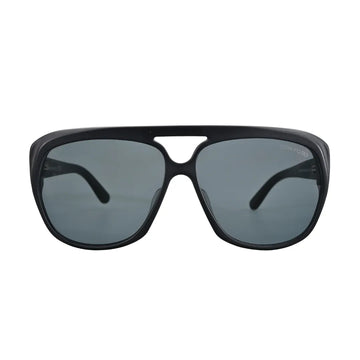 Front-facing view of Tom Ford Jayden TF1103 02A matte black aviator sunglasses with grey mirror lenses and signature T hardware