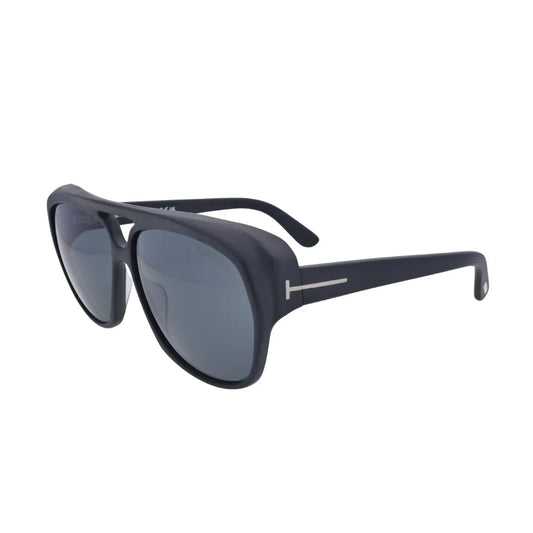 Three-quarter angle of Tom Ford Jayden TF1103 02A aviator sunglasses showing a matte black acetate frame and reflective grey lenses