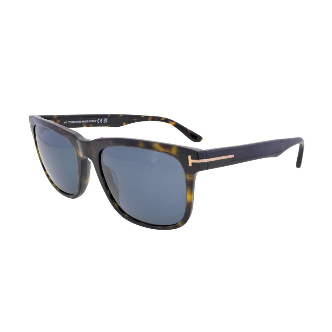 Folded side angle of Tom Ford Stephenson dark havana sunglasses