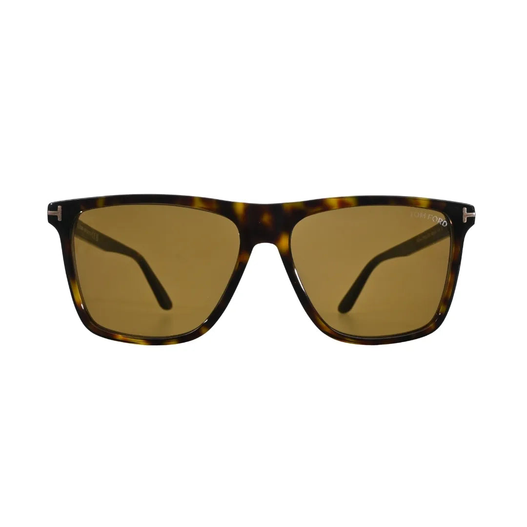 Three-quarter angle of Tom Ford FT0832 52J sunglasses with warm brown lenses