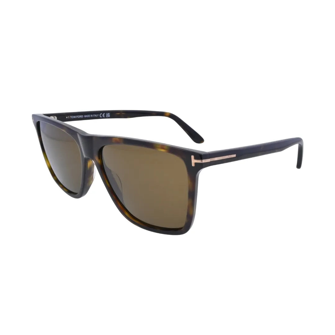 Front view of Tom Ford Fletcher square sunglasses in dark havana acetate
