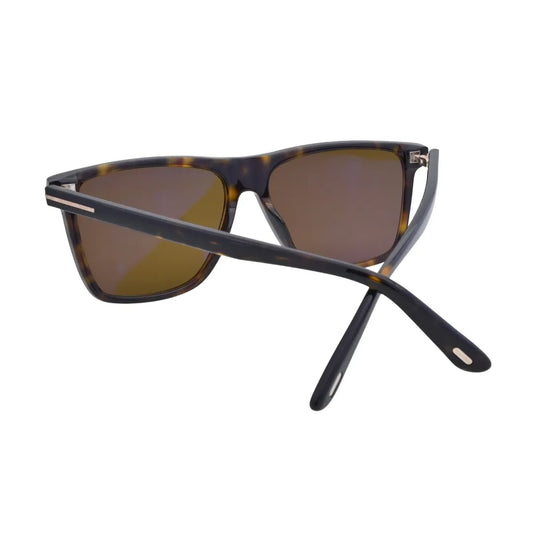 Rear angle of Tom Ford Fletcher FT0832 havana sunglasses with brown lenses