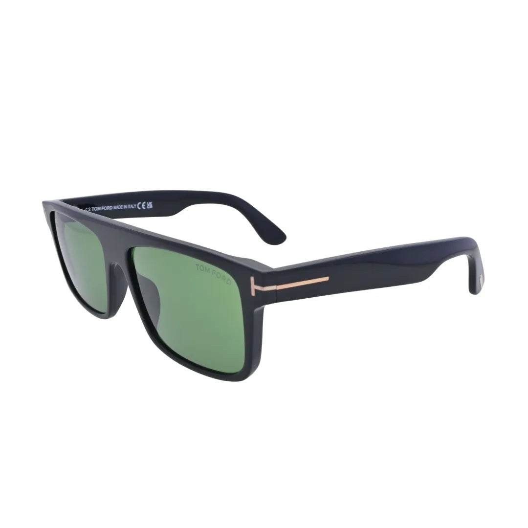 Tom Ford Philippe-02 TF999 01N shiny black green square sunglasses side angle view
