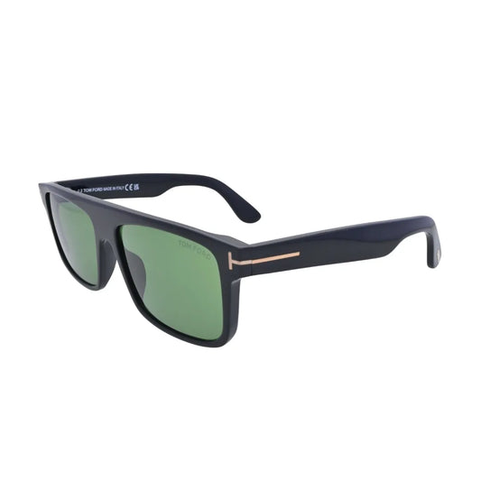 Tom Ford Philippe-02 TF999 01N shiny black green square sunglasses side angle view