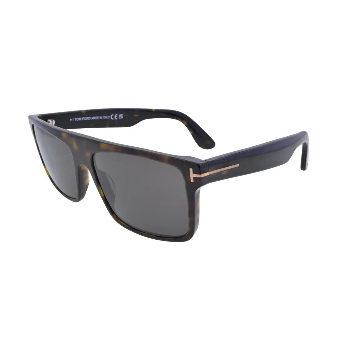 Front view of Tom Ford Philippe-02 TF999 52A dark Havana square sunglasses with smoke grey lenses