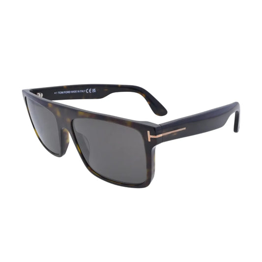 Front view of Tom Ford Philippe-02 TF999 52A dark Havana square sunglasses with smoke grey lenses