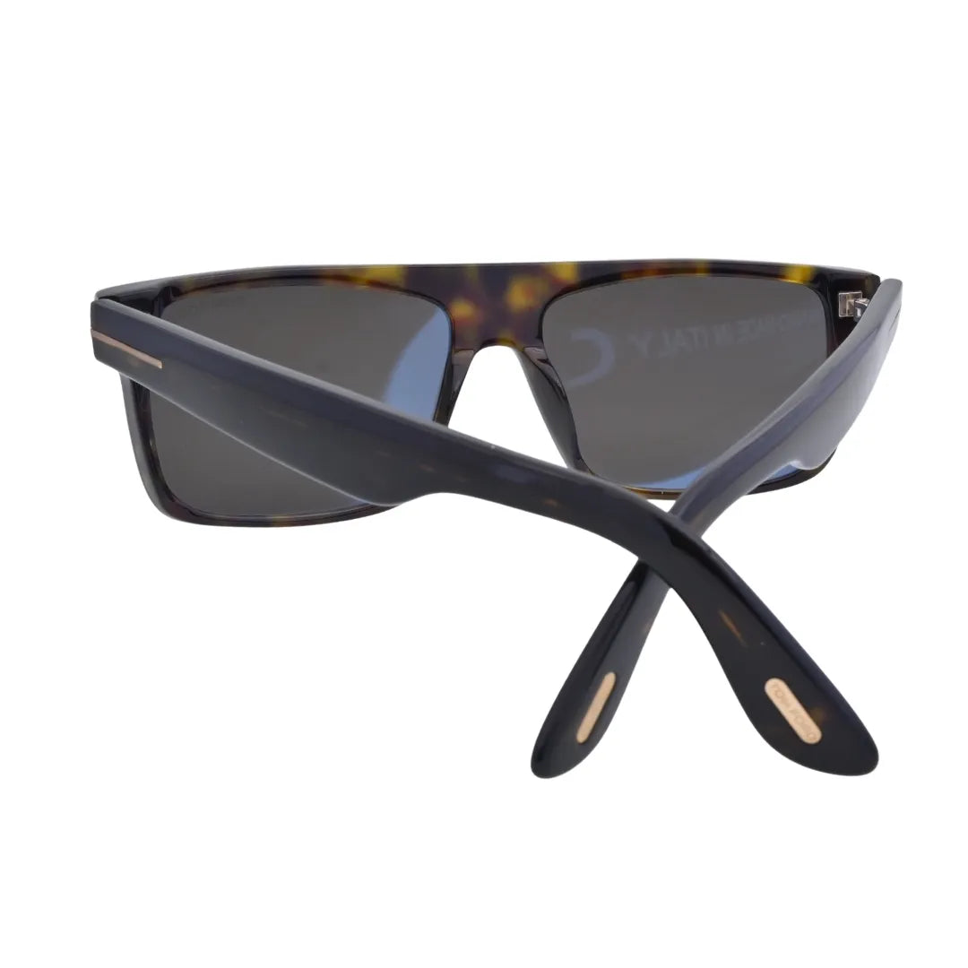 Rear side view of Tom Ford Philippe-02 TF999 52A dark Havana acetate sunglasses with signature gold-tone T temples