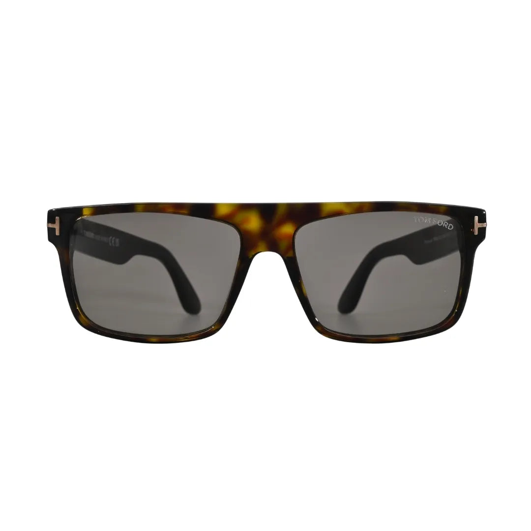 Front angle view of Tom Ford Philippe-02 TF999 52A dark Havana square sunglasses with smoke lenses