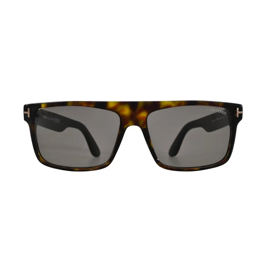 Front angle view of Tom Ford Philippe-02 TF999 52A dark Havana square sunglasses with smoke lenses