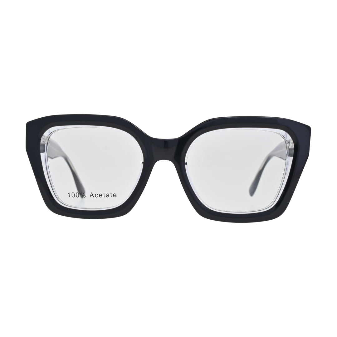Black Crystal Two-Tone Cat Eye Glasses for Women V026 – front view