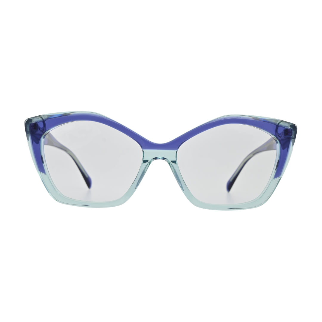 Cobalt Aqua Two-Tone Cat Eye Glasses for Women V029 – front view