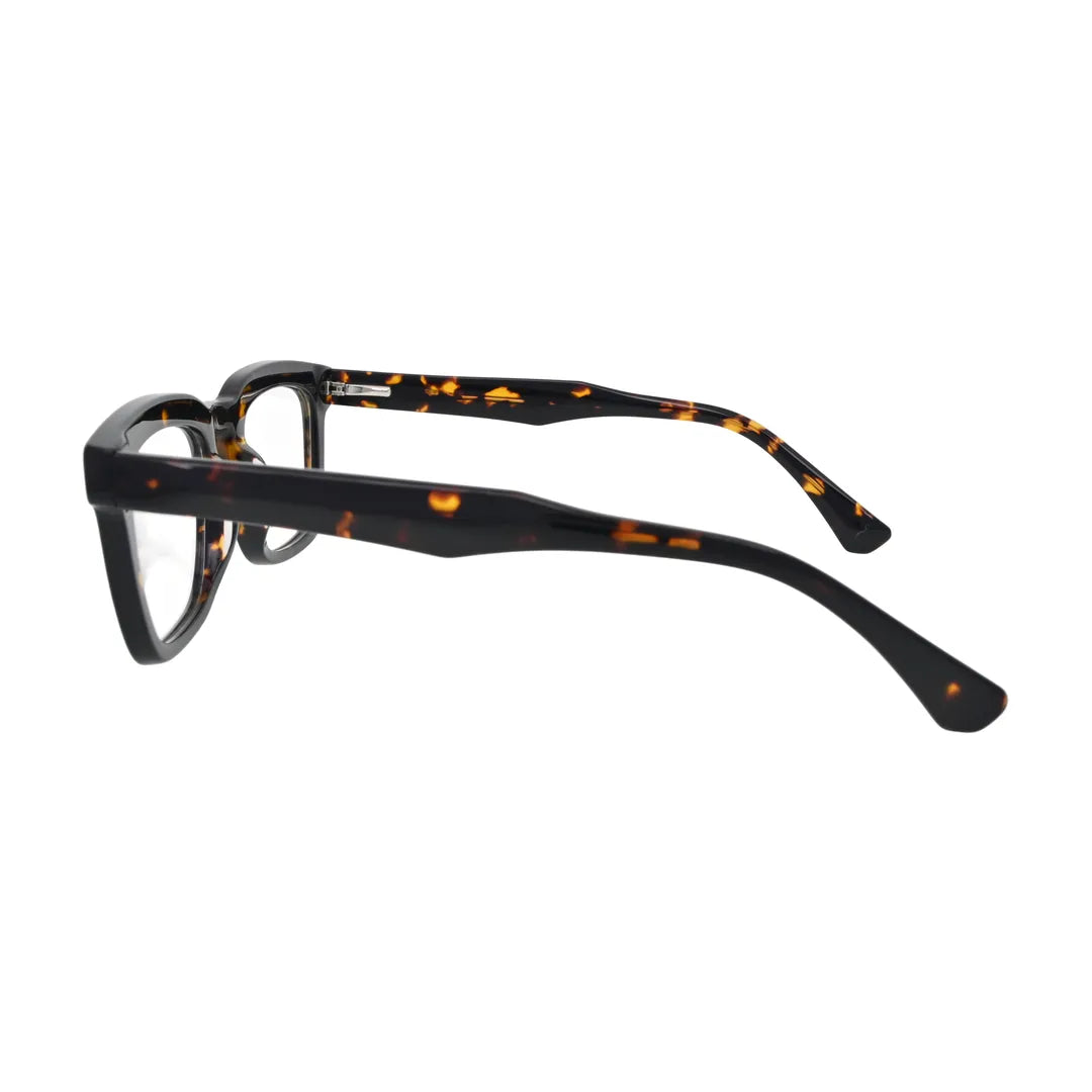 Dark Tortoise Bold Square Glasses for Men and Women V034 – side profile showing the temple
