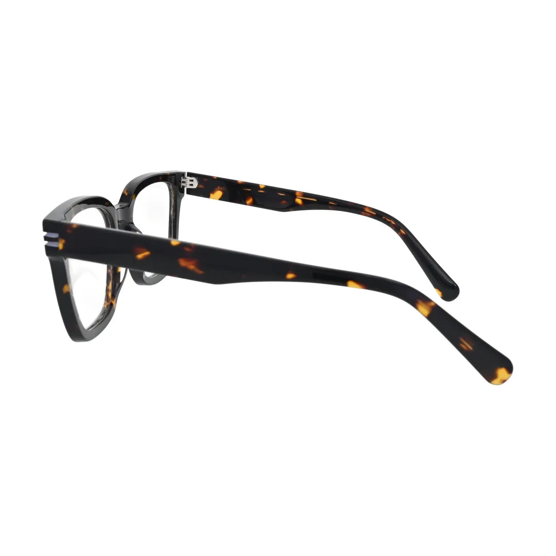 Dark Tortoise Square Glasses with Triple Bar Temples for Men and Women V038 – side profile showing the temple