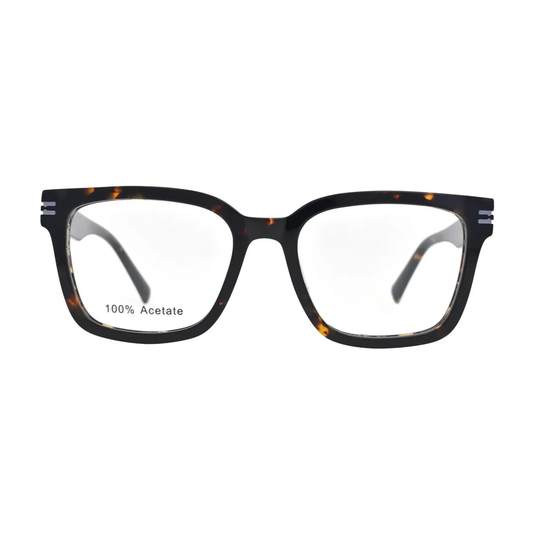 Dark Tortoise Square Glasses with Triple Bar Temples for Men and Women V038 – front view