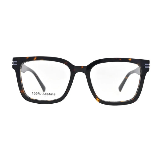 Dark Tortoise Square Glasses with Triple Bar Temples for Men and Women V038 – front view