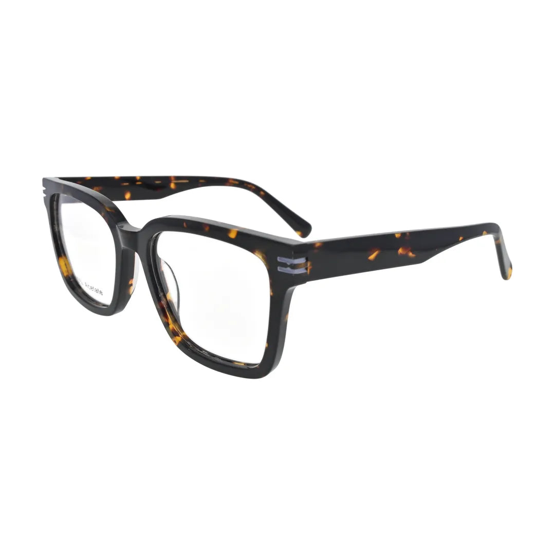 Dark Tortoise Square Glasses with Triple Bar Temples for Men and Women V038 – angled side view