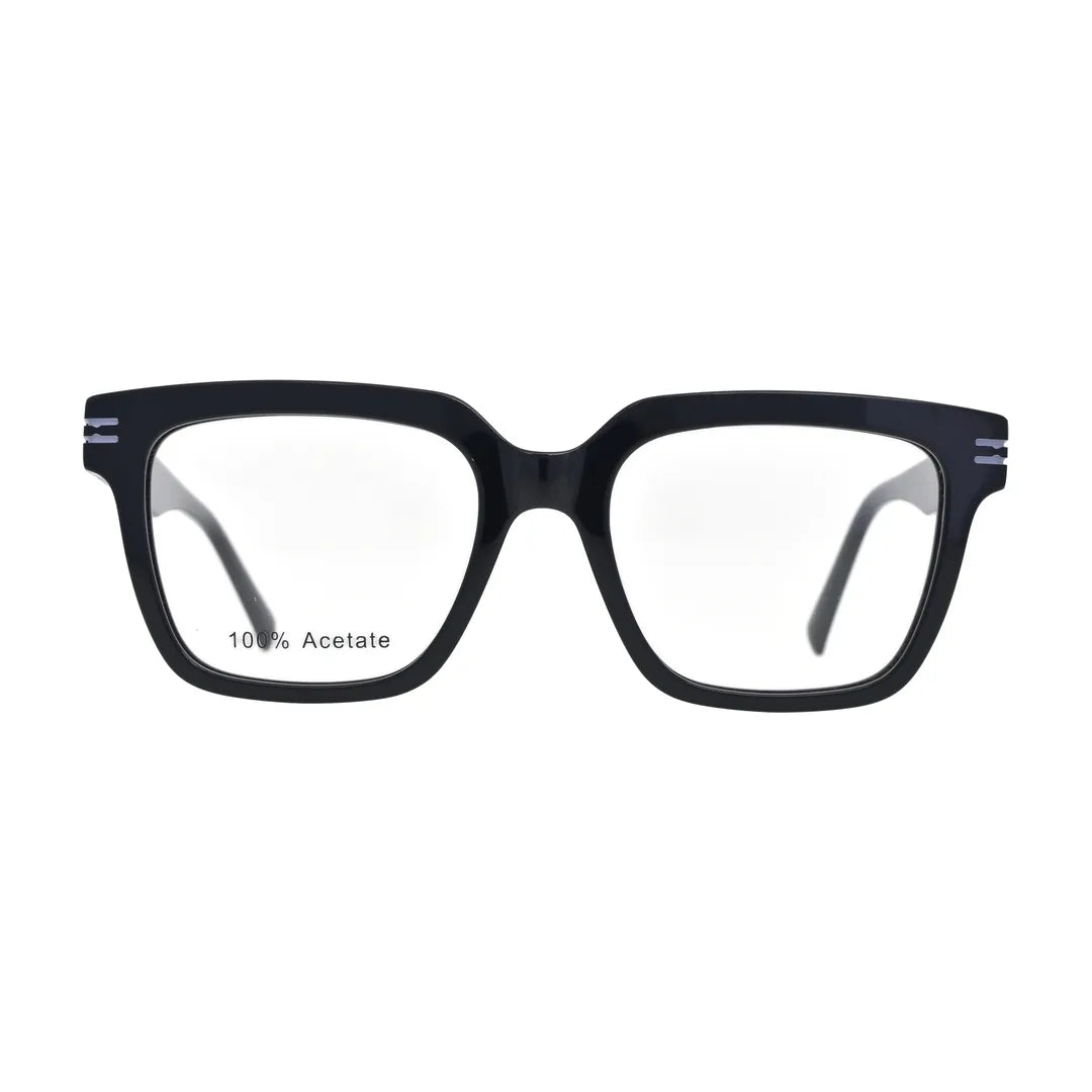 Black Deep Square Glasses with Triple Bar Temples for Men and Women V039 – front view