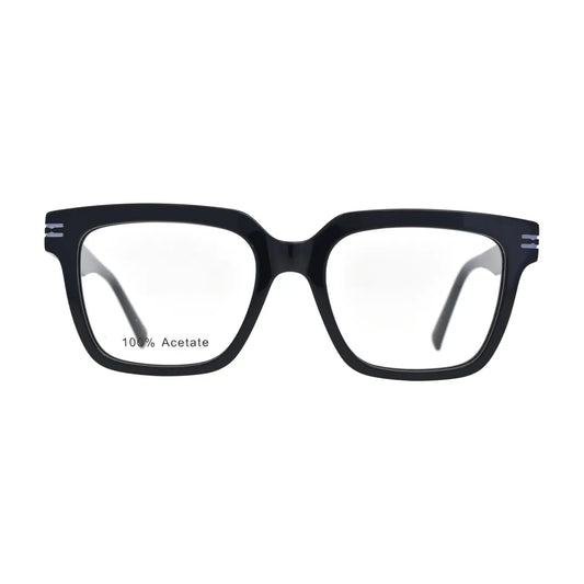 Black Deep Square Glasses with Triple Bar Temples for Men and Women V039 – front view