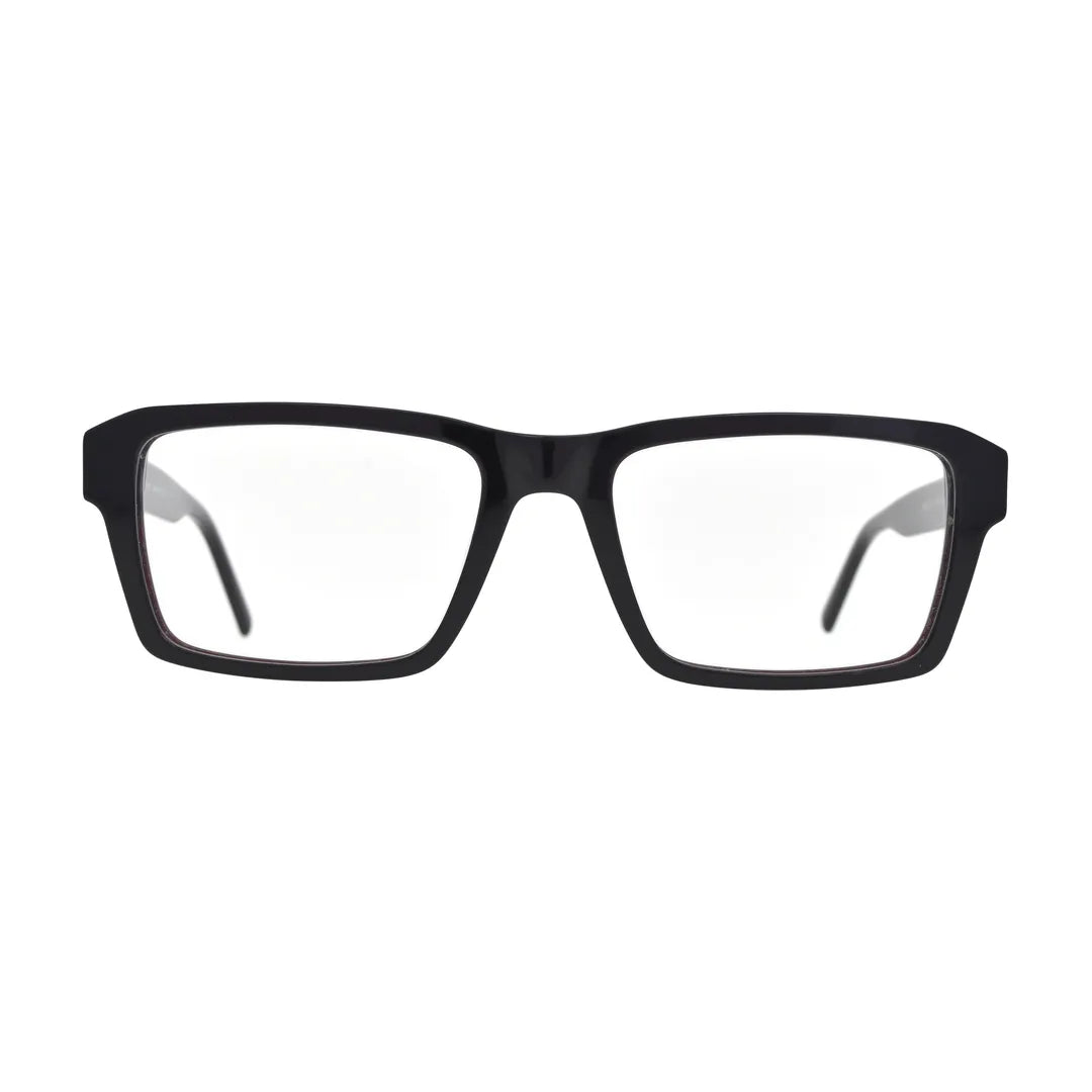 Black Rectangle Glasses with Wine Red Lining for Women V045 – front view