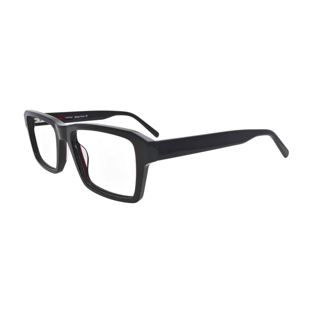 Black Rectangle Glasses with Wine Red Lining for Women V045 – angled side view