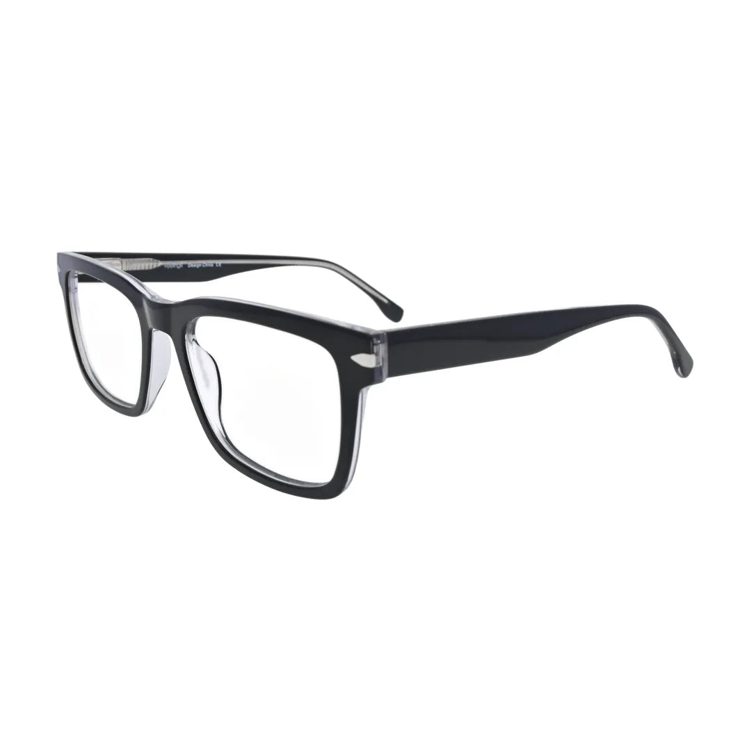 Black and Crystal Rectangle Glasses for Women V046 – angled side view
