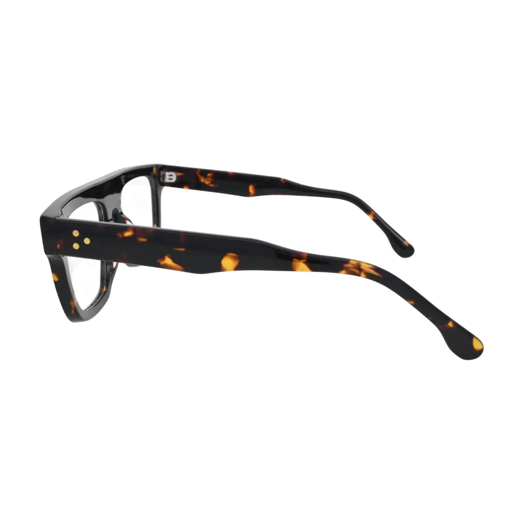 Dark Tortoise Bold Flat Top Glasses for Women V048 – side profile showing the temple