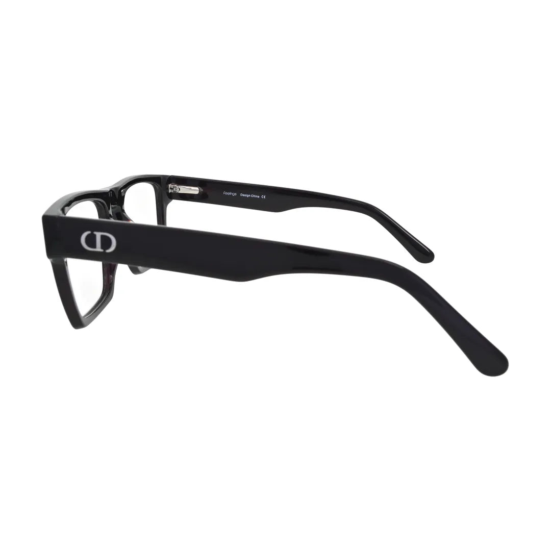 Black Wide Rectangle Glasses with Wine Lining for Women V049 – side profile showing the temple