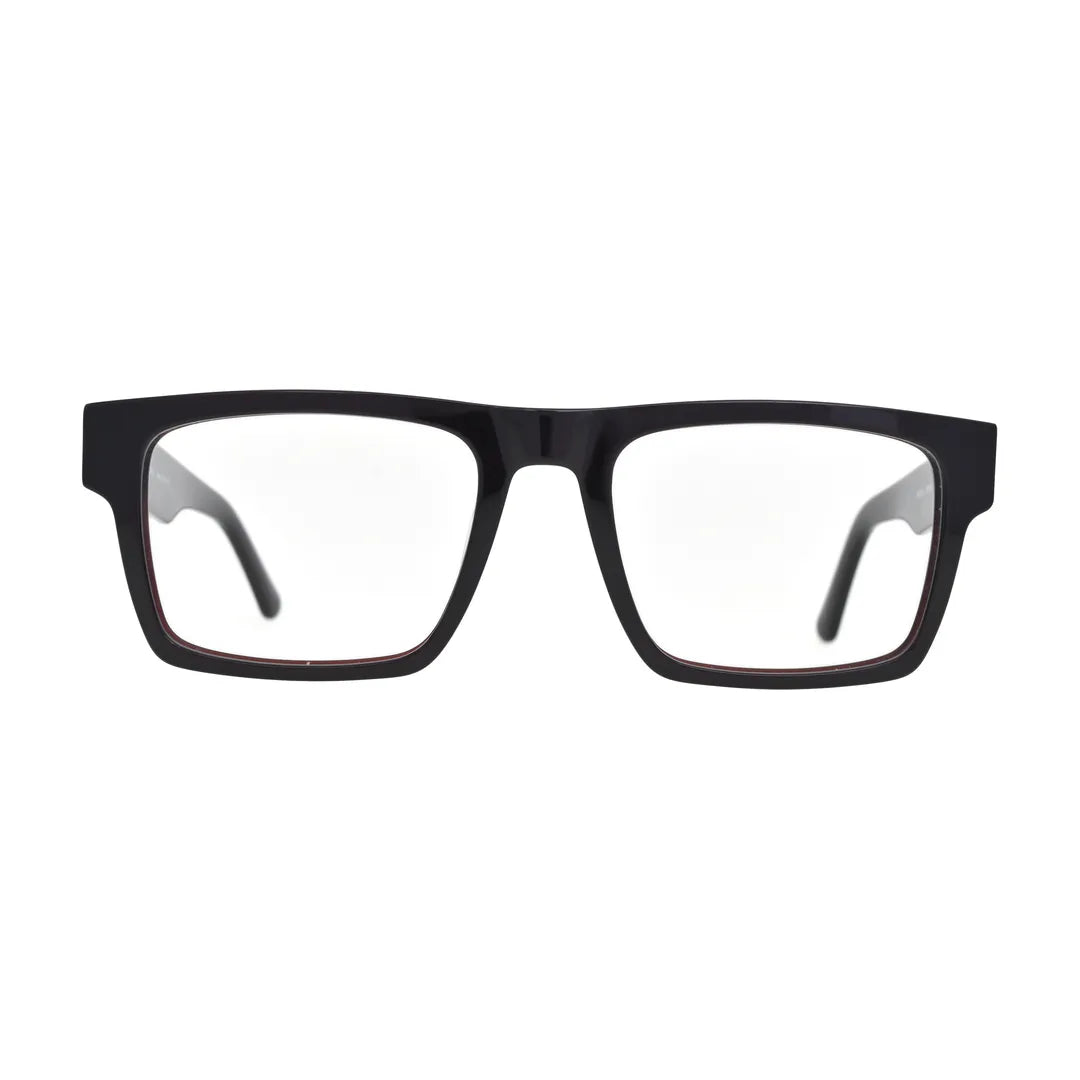 Black Wide Rectangle Glasses with Wine Lining for Women V049 – front view