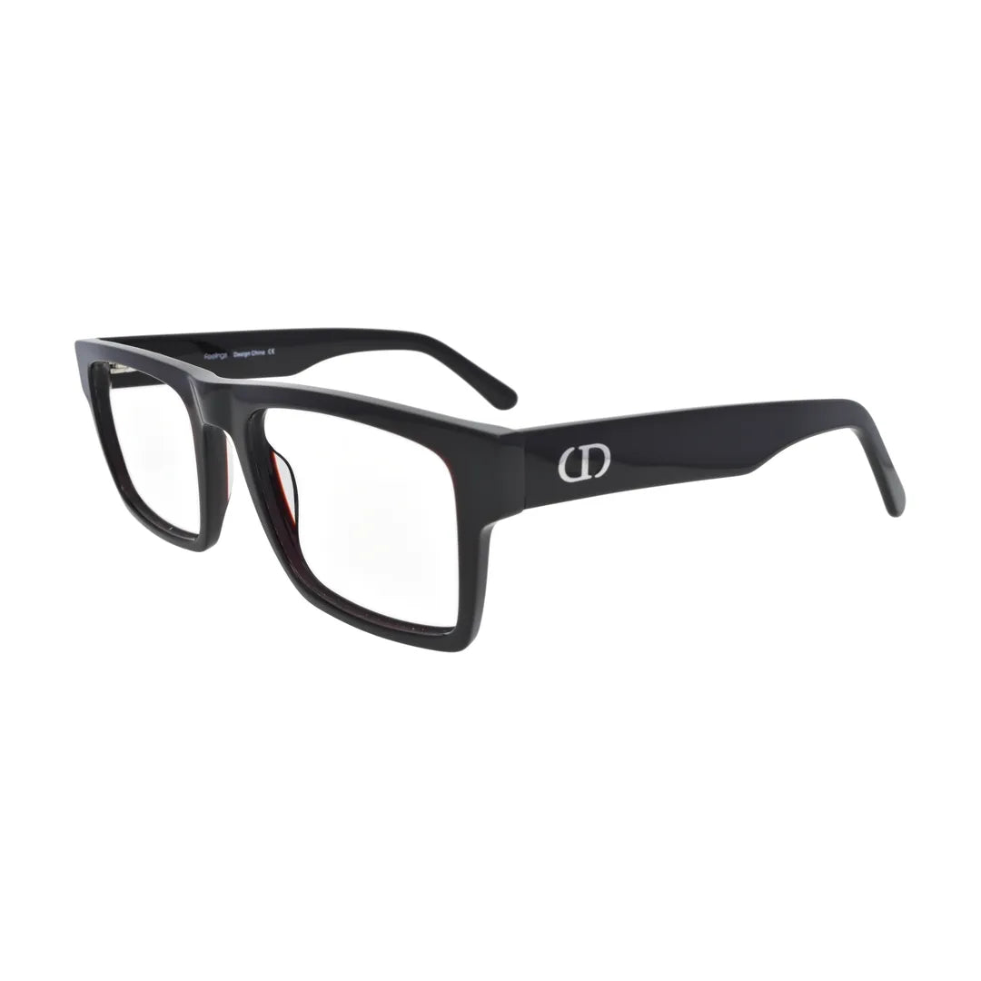 Black Wide Rectangle Glasses with Wine Lining for Women V049 – angled side view