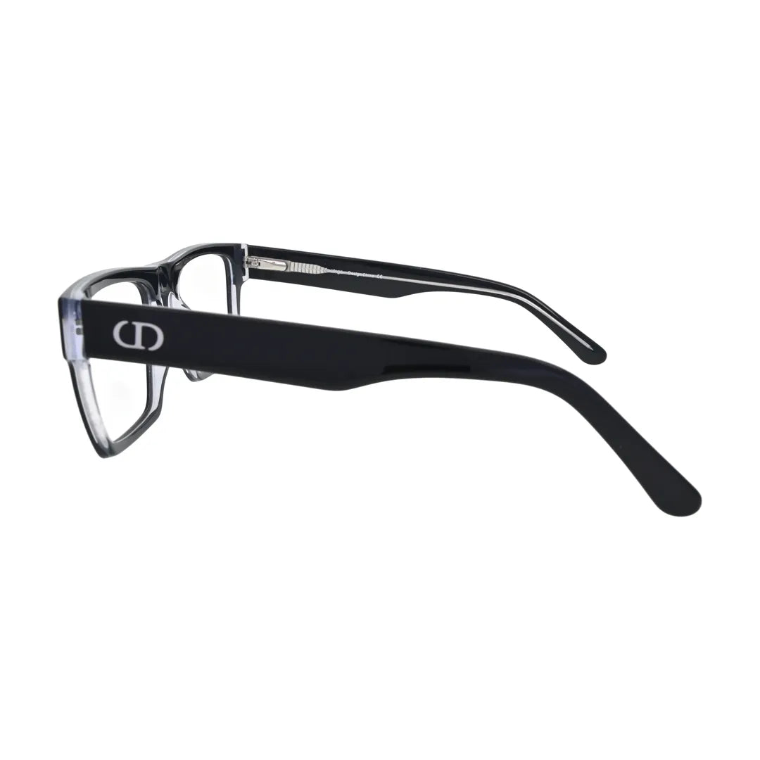 Black and Crystal Wide Rectangle Glasses for Women V050 – side profile showing the temple