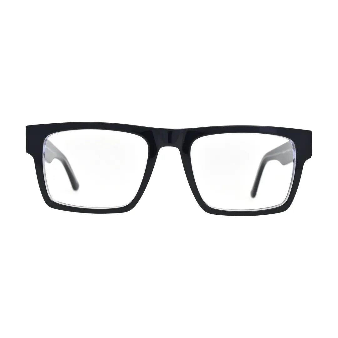 Black and Crystal Wide Rectangle Glasses for Women V050 – front view