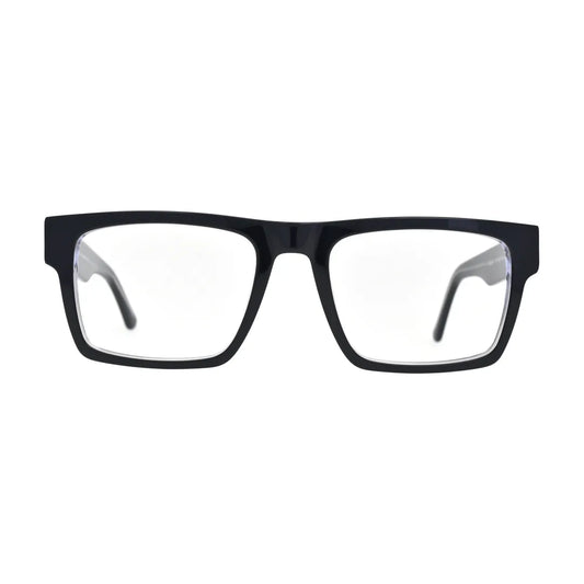 Black and Crystal Wide Rectangle Glasses for Women V050 – front view