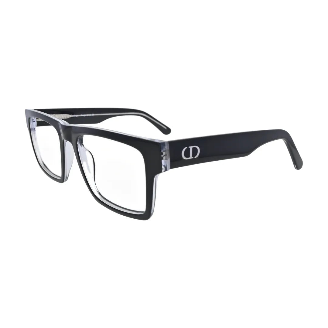 Black and Crystal Wide Rectangle Glasses for Women V050 – angled side view