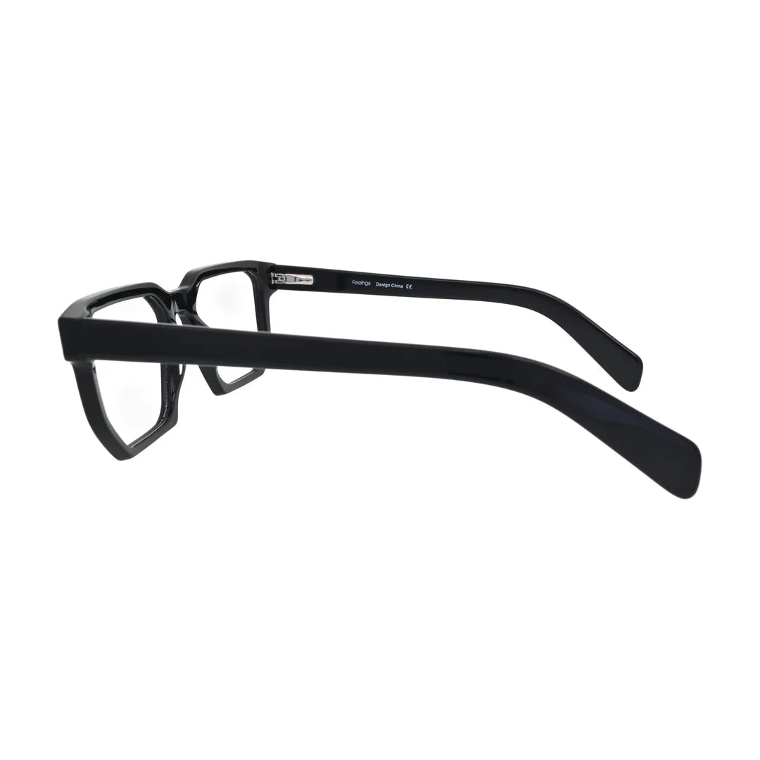 Solid Black Geometric Glasses for Women V052 – side profile showing the temple