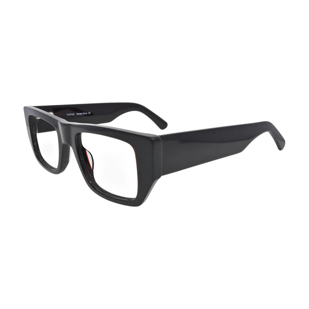 Black Chunky Wide-Temple Glasses for Women V055 – angled side view