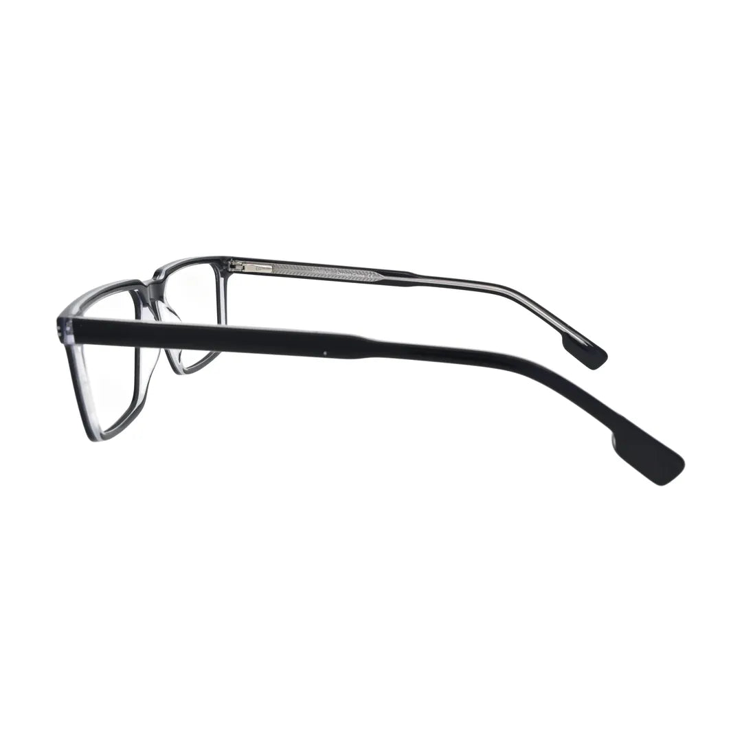 Black and Crystal Slim Rectangle Glasses for Women V057 – side profile showing the temple