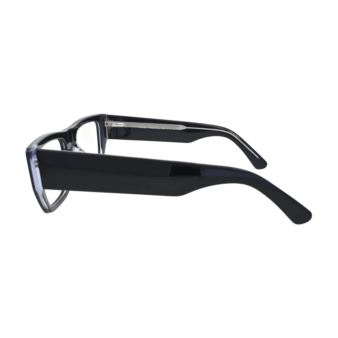 Black and Crystal Chunky Wide-Temple Glasses for Women V060 – side profile showing the temple